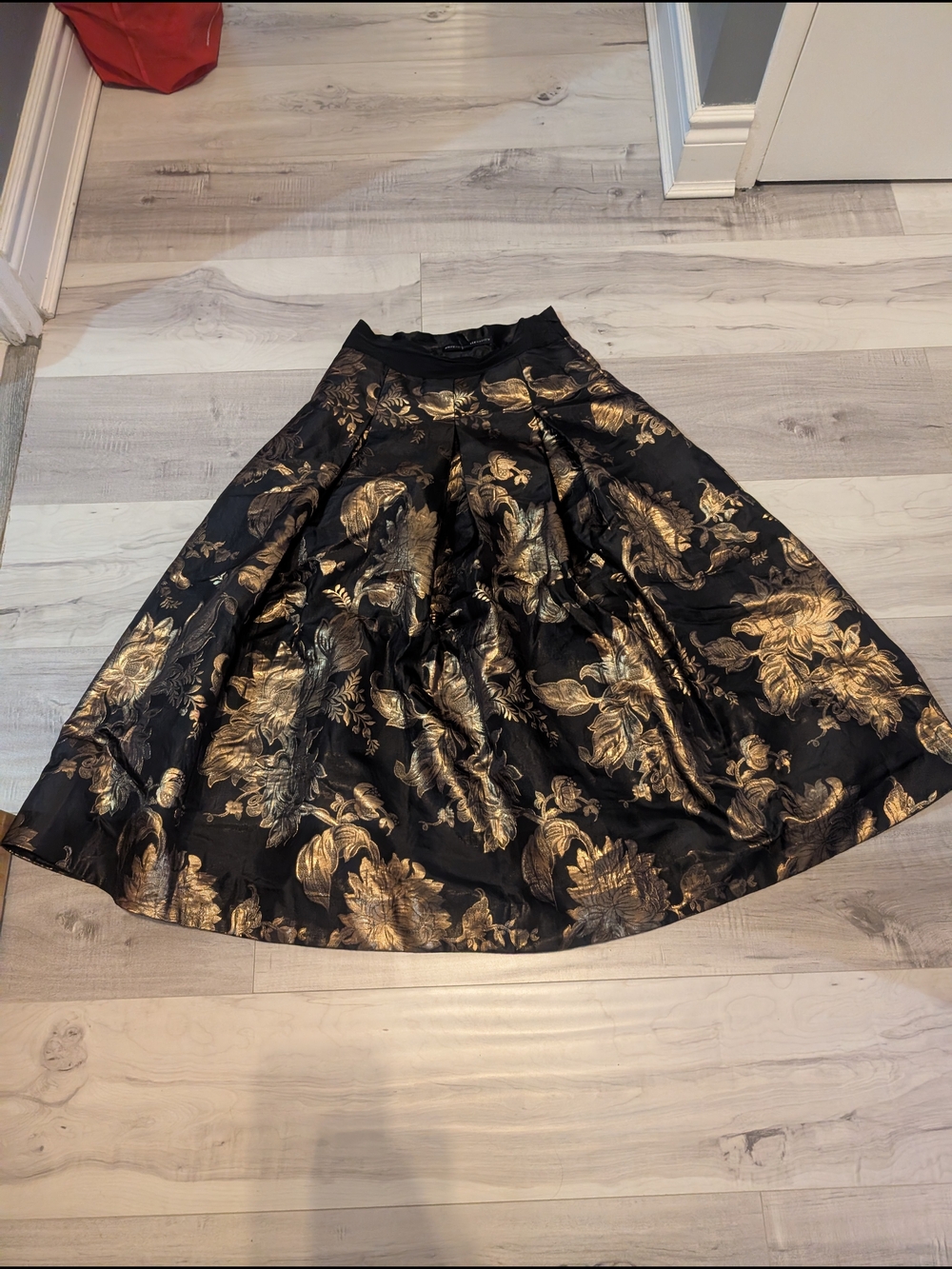 Black and Gold Floral A-Line Skirt